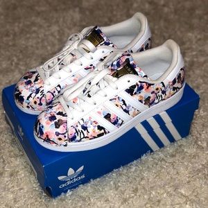 Floral Adidas shell toe sneaker